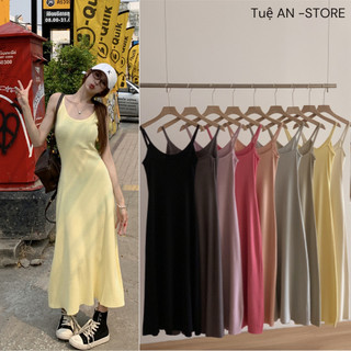 Đầm Body 2 Dây Kiểu Dài Dáng Suông,Váy Midi Eo Màu Trơn Loại Đẹp Q.C(1-3 Ngày Nhận Váy Có Sẵn)