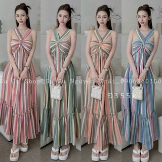 Đầm maxxi sọc cầu vồng cúp ngực đuôi cá dáng dài