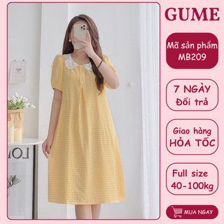 Váy bầu công sở đầm bầu bigsize 40-100kg váy karo vàng vải cotton thấm mồ hôi MB209
