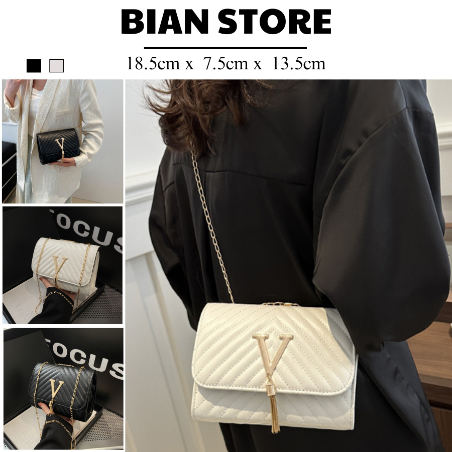Túi Xách Nữ BIANSTORE đeo chéo chữ V thời trang Hàn Quốc dự tiệc đi làm sang chảnh- TD28 size 19