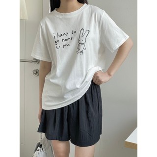Áo phông nữ chữ ngực hình con thỏ dáng rộng, Áo thun nữ chất cotton thấm mồ hôi thời trang thường ngày A5240536 