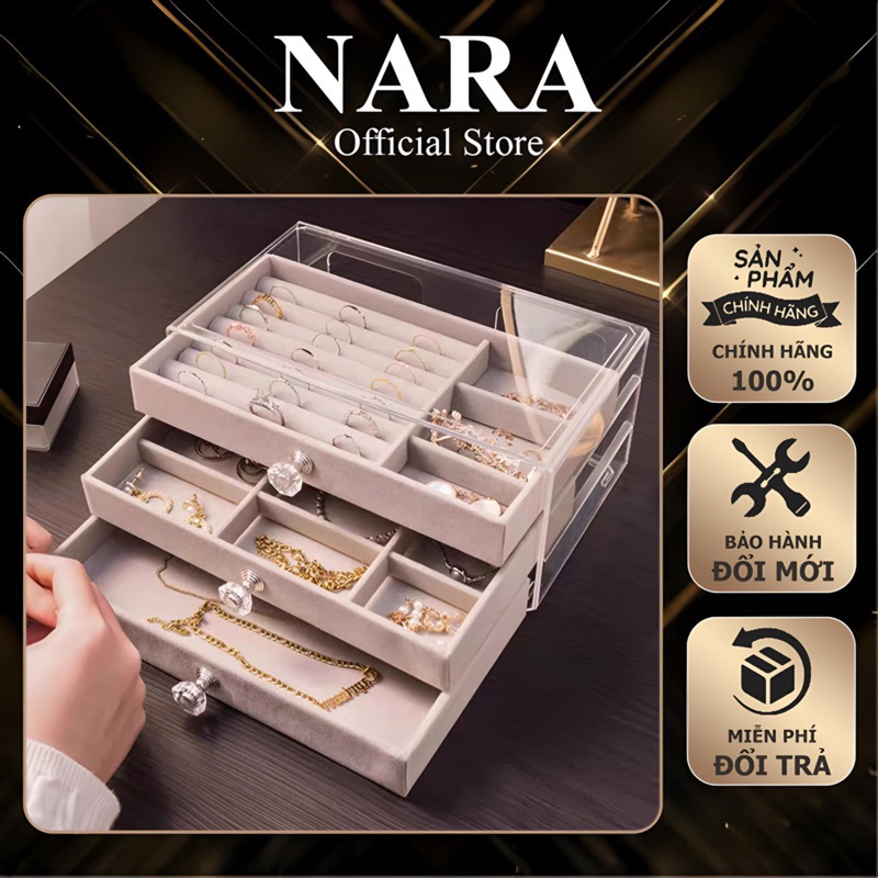 Hộp nhung mica 3 tầng đựng trang sức - Khay mica đựng phụ kiện nail charm đá sang chảnh chuyên dụng 