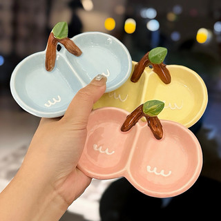 Bát đĩa chấm chén gia vị 2 ngăn hình quả cherry dễ thương màu pastel