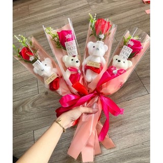 Hoa sáp 1 bông có gấu