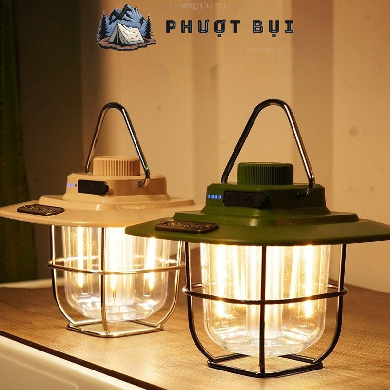 Đèn Retro Lamp, Đèn Camping, Dã Ngoại Du lịch Sạc Nhanh, Tích điện Pin Trâu kèm móc treo đèn