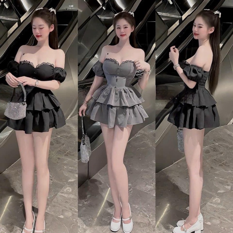 ( Có Hỏa Tốc ) Đầm cup trễ vai phối renn