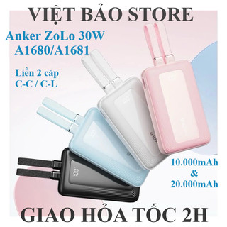 Pin dự phòng anker zolo 30w 10000mah 20000mah liền 2 cáp c-c c-l a1680 & a1681