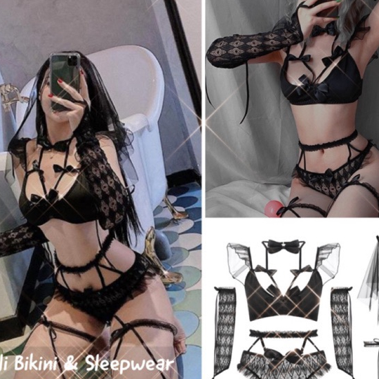 Bộ đồ ngủ gợi cảm - đồ ngủ sexy cosplay, set bra Cô dâu Trắng, Đen Huyền Bí, Cosplay Halloween, chụp