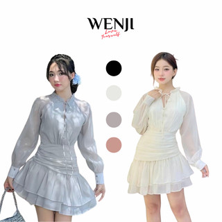  Váy Dự tiệc Tiểu Thư Dáng Xòe Wenji Store Váy Voan Tơ Tay Dài Cách Điệu Xinh Xắn Đầm đi chơi đi tiệc sang chảnh 