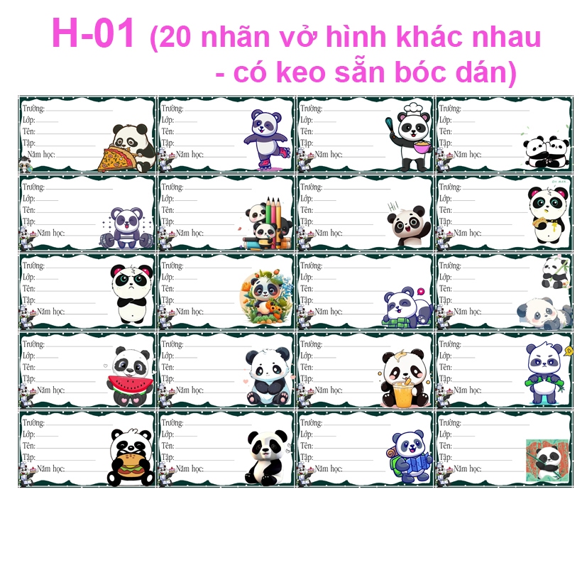 Nhãn vở Panda -Gấu trúc - Nhãn dán Panda -Gấu trúc  (nhiều mẫu đẹp xinh)
