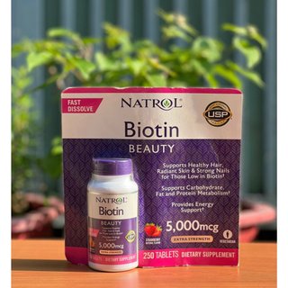 Viên ngậm mọc tóc vị dâu Natrol biotin beauty 5000mcg 250 viên