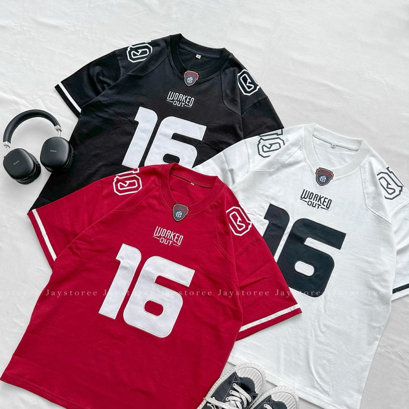 Áo phông tay lỡ JERSEY 16 đắp nổi số phong cách UNISEX nam nữ - áo thun cổ tròn tay lỡ form rộng 🖤 | BigBuy360 - bigbuy360.vn