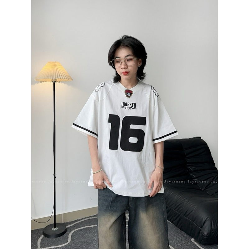 Áo phông tay lỡ JERSEY 16 đắp nổi số phong cách UNISEX nam nữ - áo thun cổ tròn tay lỡ form rộng 🖤 | BigBuy360 - bigbuy360.vn