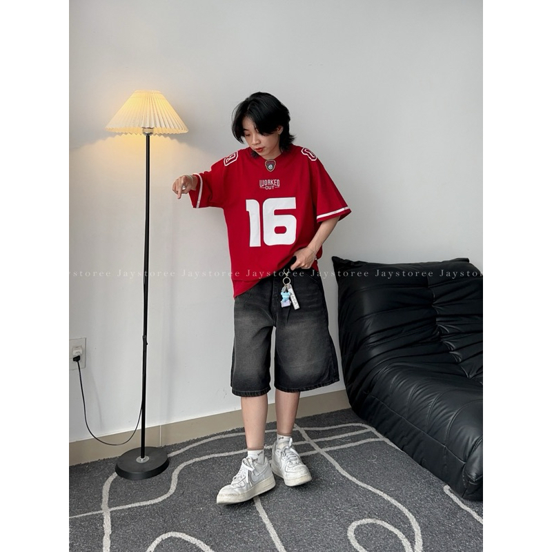 Áo phông tay lỡ JERSEY 16 đắp nổi số phong cách UNISEX nam nữ - áo thun cổ tròn tay lỡ form rộng 🖤 | BigBuy360 - bigbuy360.vn