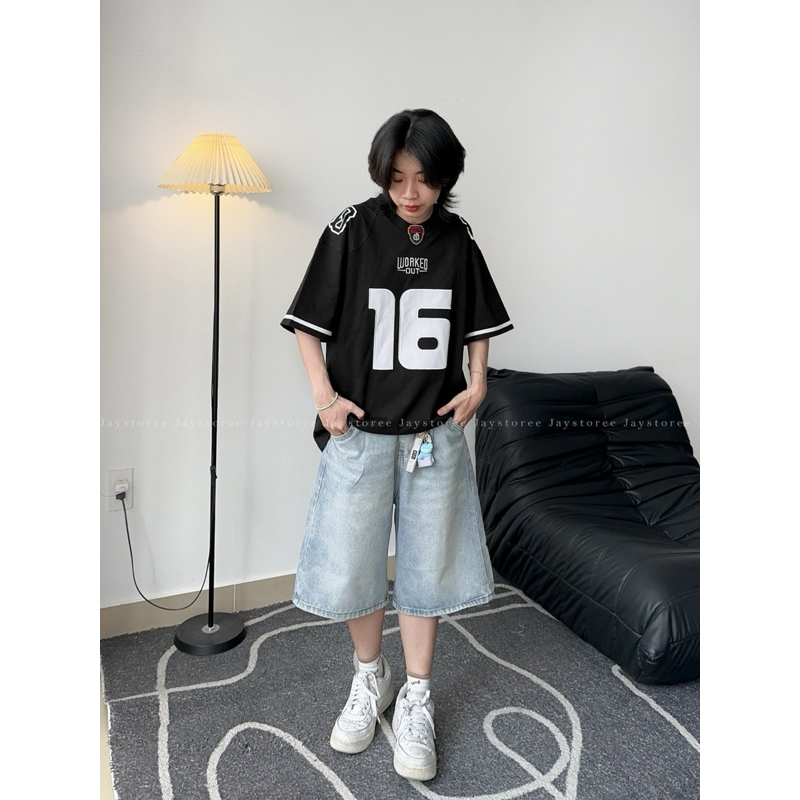 Áo phông tay lỡ JERSEY 16 đắp nổi số phong cách UNISEX nam nữ - áo thun cổ tròn tay lỡ form rộng 🖤 | BigBuy360 - bigbuy360.vn
