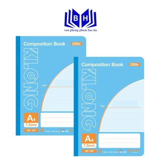 Sổ a4 kẻ ngang 200 trang klong ms309, sổ may dán gáy 200 trang a4 klong ms309