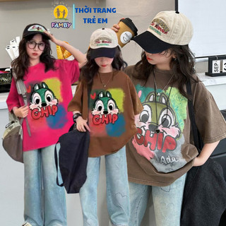 Áo phông bé gái cotton QC FAMBY áo thun cộc tay size đại dáng rộng thời trang trẻ em 20-47kg