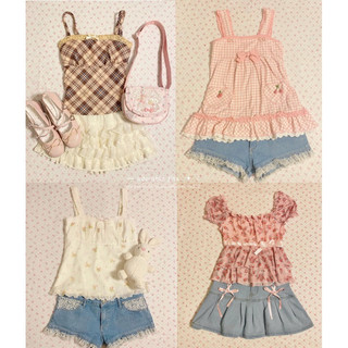 ⋆.˚🎧ྀི Tổng hợp vintage coquette áo babydoll, cami top, milkmaid top, babytee nữ ♡