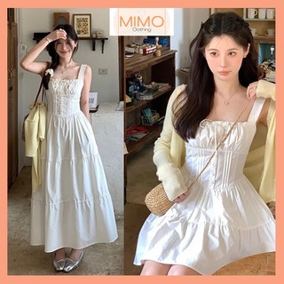 [MIMO] Váy Maxi Kaki 2 Dây Chất Chéo Mềm Có Chun Lưng Ôm Sáng