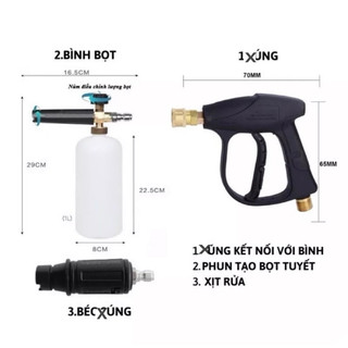 Bình phun bọt tuyết+ Súng xịt rửa xe cho máy rửa xe