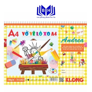 Vở vẽ lò xo a4 30 tờ klong ms708, vở vẽ klong ms708 định lượng 100gsm