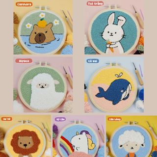 KIT thêu tranh len nổi nhiều mẫu đáng yêu khung tròn (punch needle) tranh thêu nổi Tiệm tạp hóa nhà may