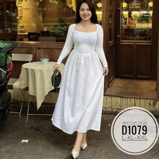 Đầm thun tay dài big size từ 60kg-90kg, (hình thật) đầm big size nữ đẹp (bigsize, to, lớn, béo, mập, size lớn, bự)