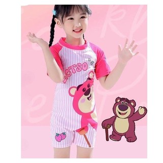 Bikini bé gái Kem Kids họa tiết kẻ sọc gấu Lotso. bộ bơi bé gái 10-40kg