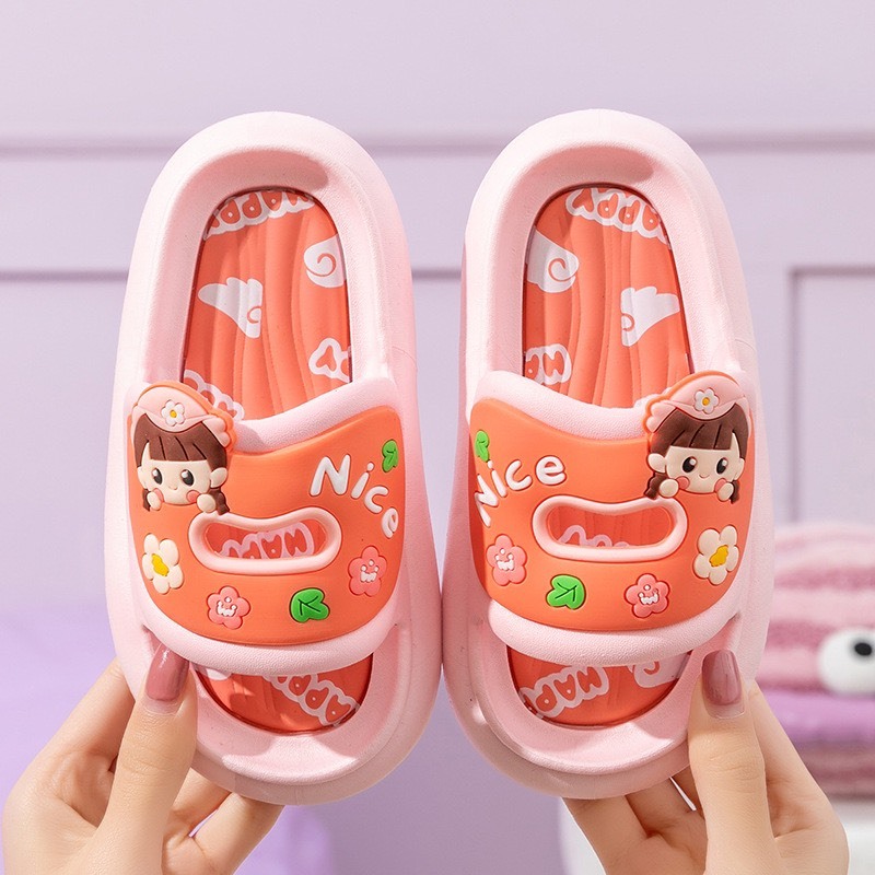 Dép Lê Bé Gái Xinh Họa Tiết Hình Cô Gái Bông Hoa Cao Cấp Hotrend 2024,3 màu sắc đẹp,đế chống trơn