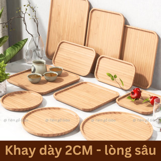 Khay gỗ đựng đồ ăn decor chụp ảnh sản phẩm Dĩa gỗ tròn đựng bánh Giba