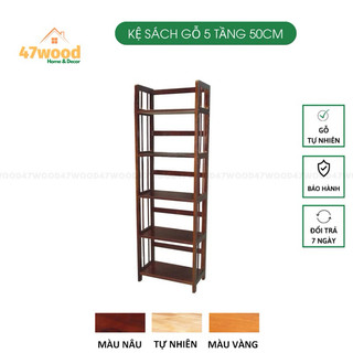 Kệ sách 5 tầng rộng 50cm, gỗ cao su tự nhiên - Kệ gỗ đa năng 5 tầng