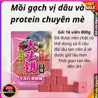 Mồi gạch vị dâu, mồi câu cá mè , chép tổng hợp 16 viên 800g