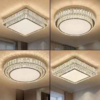 Đèn trần pha lê LOMAN thân mạ inox viền pha lê k9 siêu đẹp ( ẢNH SHOP CHỤP 100%) - KÈM điểu khiển