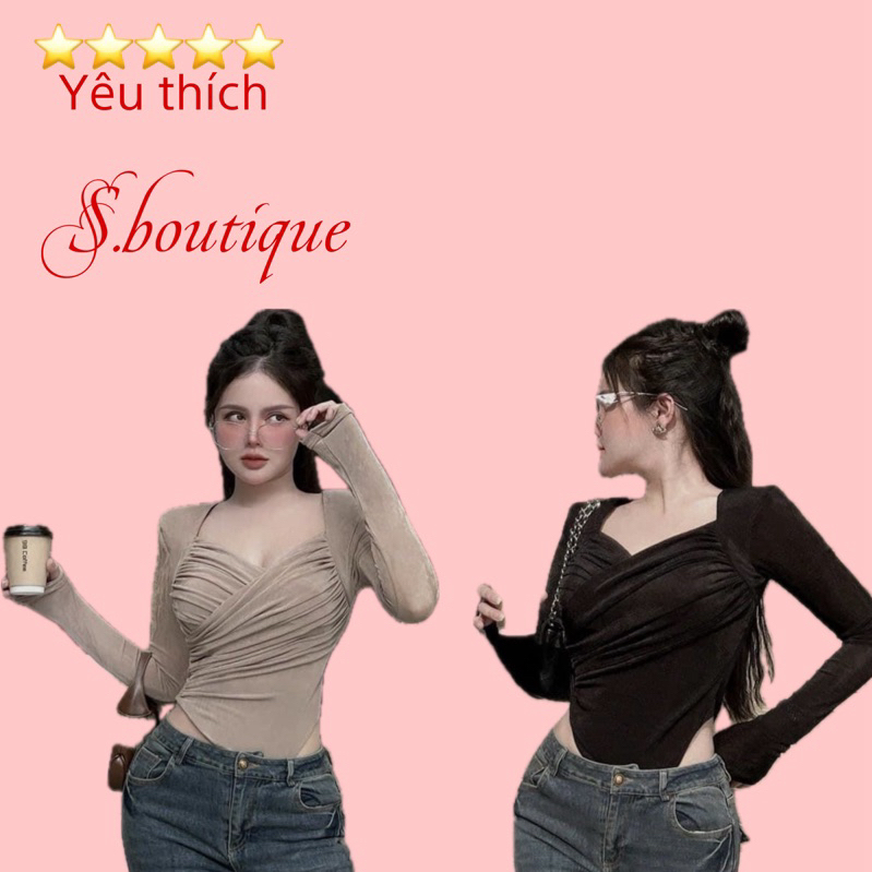 A94 Áo Thun Nhũ Tay Dài S.Boutique Đắp Chéo Ngực