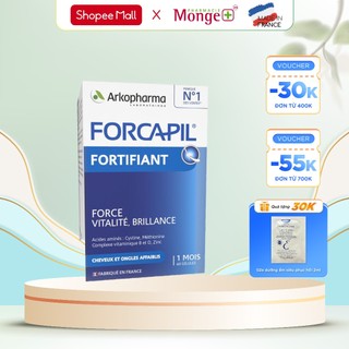 Viên uống ngừa rụng tóc, dưỡng tóc khỏe bóng mượt Arkopharma Forcapil Fortifiant (hộp 60 viên)