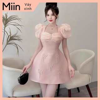 Váy tapta đính hoa cổ vát sóng