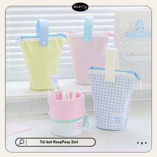Túi Đựng Bút Vải RosyPosy 2 in 1 Có Quai Xách, Phối Màu Pastel Họa Tiết Caro, Phụ Kiện Hot Cho Học Sinh,Dotty Stationery
