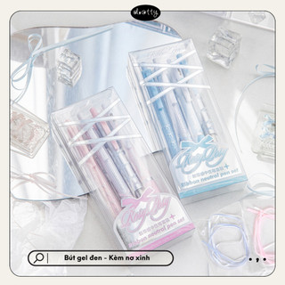 (Tặng Nơ DIY) Hộp 4 Bút Gel Mực Đen RosyPosy Ngòi ST 0.38mm & 0.5mm Mau Khô, 4 Bút Thiết Kế Khác Nhau, Dotty Stationery