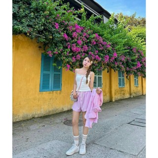 (T’achi) Set sơ mi hồng kèm áo hai dây và short cùng màu