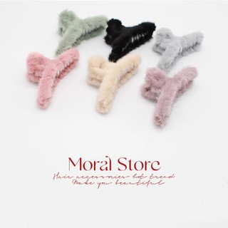 Kẹp tóc lông thời trang hàn quốc, kẹp càng cua cỡ lớn phối vải lông Moral Store