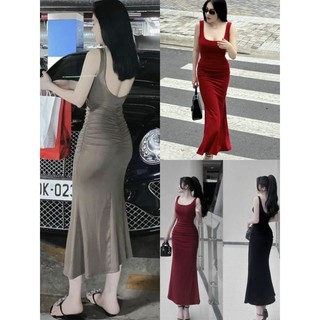 🛒 Đầm Sát Nách Ba Lỗ Cổ Vuông Hở Lưng Nhún Lưng Nhún Eo - Dáng Dài Maxi Ôm Body Sexy - Tiểu Thư Bánh Bèo Cute Sang Chảnh