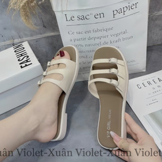 GD85-97 Dép + Sandal  lê nữ 3 quai ngang, đế dẻo hàng QC loại 1, khuy cài quai điều chỉnh được
