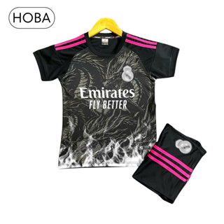 Bộ quần áo bóng đá trẻ em đồ đá banh trẻ em CLB Real đen rồng 2024 vải thun lạnh TEJP