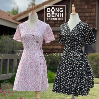 K30 Đầm hoa ngắn đắp chéo tà