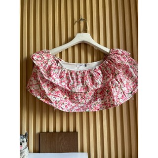 (Thanh lý đồ cá nhân) Áo hoa croptop bèo cổ