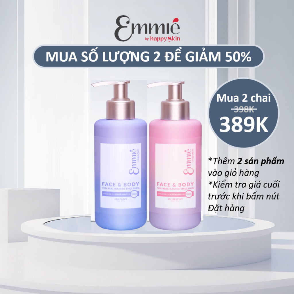 [Mua 2 Giảm 50%] 1 Kem Dưỡng Trắng Da Face & Body 10% Niacinamide Golden C Glutathione Emmié By Happy Skin Emmie Lotion