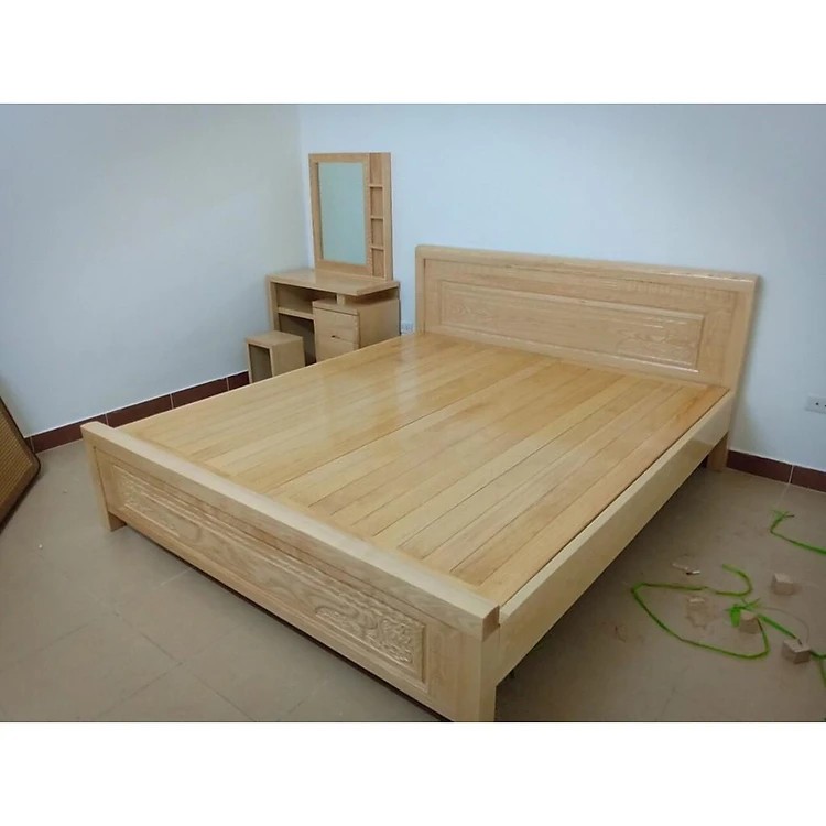 Giường ngủ gỗ sồi, gỗ tự nhiên dát phản, dát nan 1m2 1m4 1m6 1m8  (hình chụp thật)