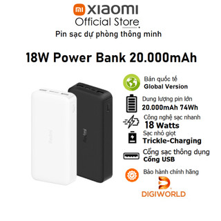 Sạc dự phòng Xiaomi Redmi 20000 mAh Fast Charge 18W, Đầu vào (Micro-Usb/ Type-C), Đầu ra(USB-A x2)
