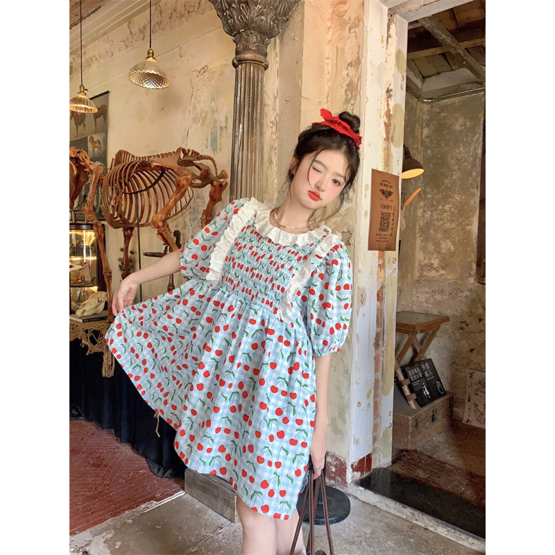 Đầm babydoll cherry phối ren - Mii