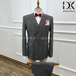 Bộ vest nam hàn quốc 6 cúc kẻ caro sang trọng dke0073 - duki store